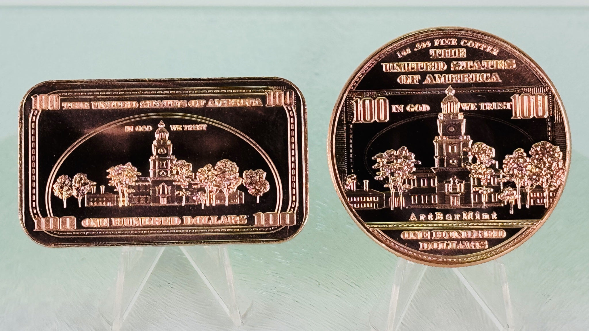 Copper Bullion Coins * $100 Bill * "C" Note Art * Two-Piece Set * Minted in USA