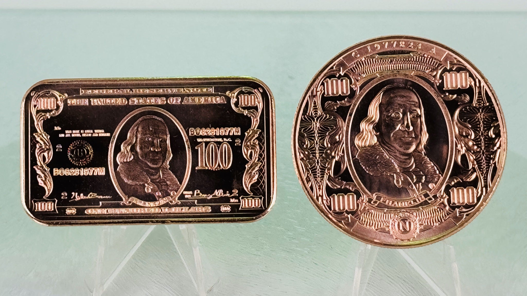 Copper Bullion Coins * $100 Bill * "C" Note Art * Two-Piece Set * Minted in USA
