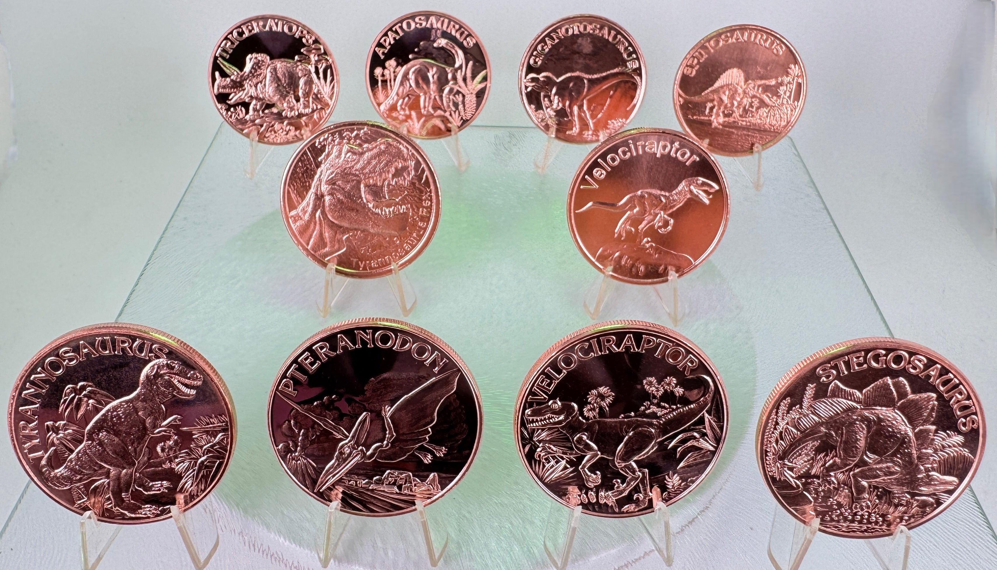 Copper Art Coins * Ten-Piece Dinosaur Collector Set * Fine .999 Bullion Rounds