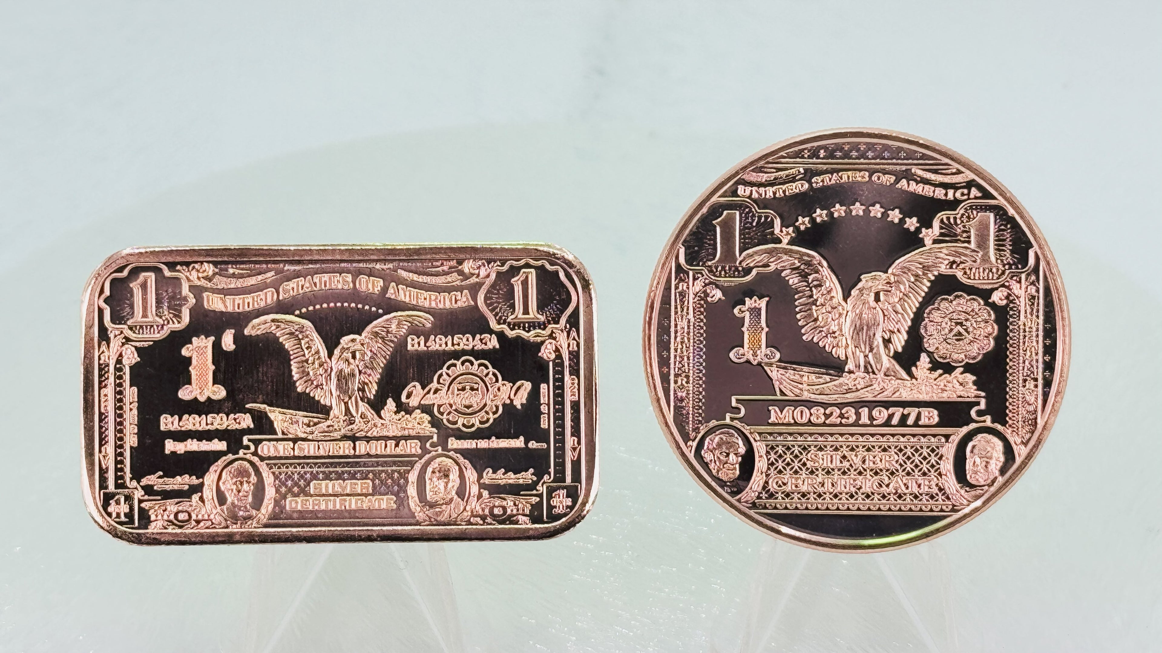 Copper Bullion Coins * $1 Silver Certificate Art * Two-Piece Set * Minted in USA