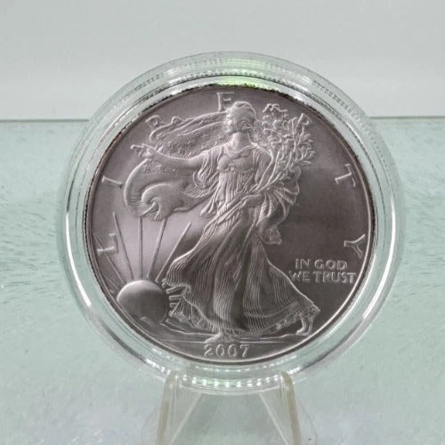 2007-W Burnished American Silver Eagle * Satin Finish * Near Perfect Strike * BU Plus Free Capsule