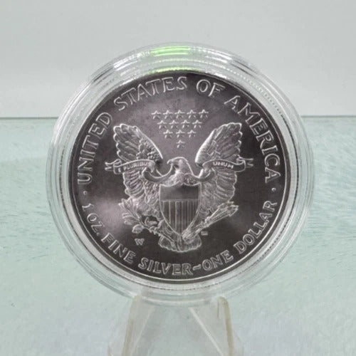 2007-W Burnished American Silver Eagle * Satin Finish * Near Perfect Strike * BU Plus Free Capsule