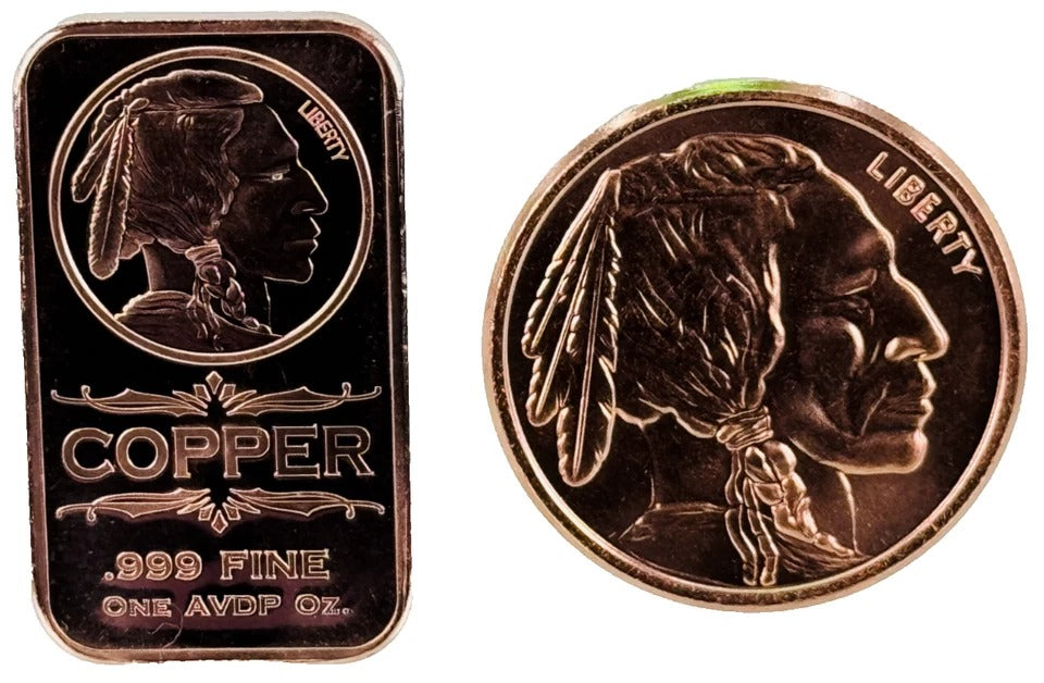 Copper Art Coin & Bar * Two-Piece Native American Set * Fine .999 Bullion