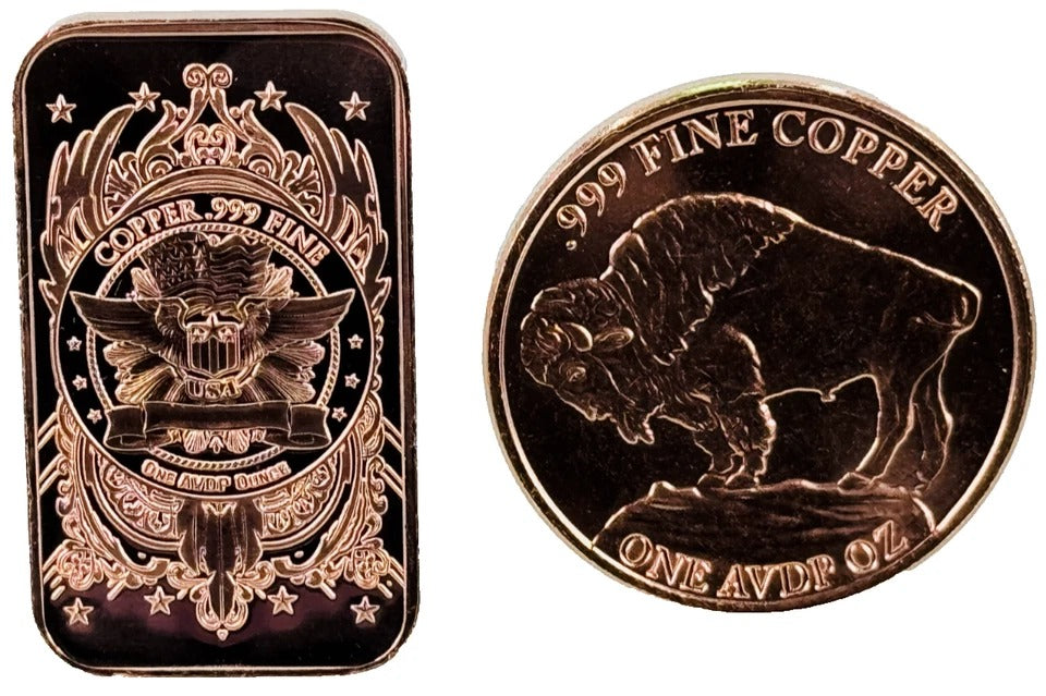 Copper Art Coin & Bar * Two-Piece Native American Set * Fine .999 Bullion