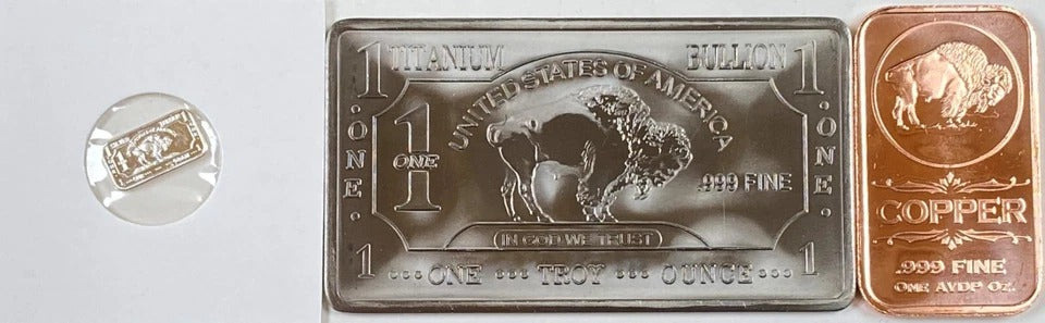 Silver, Titanium & Copper * Buffalo Art Bars * Three-Piece Mixed Bullion Set * Minted in the USA