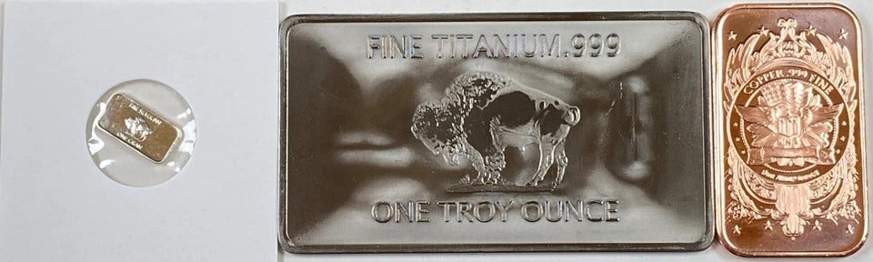Silver, Titanium & Copper * Buffalo Art Bars * Three-Piece Mixed Bullion Set * Minted in the USA