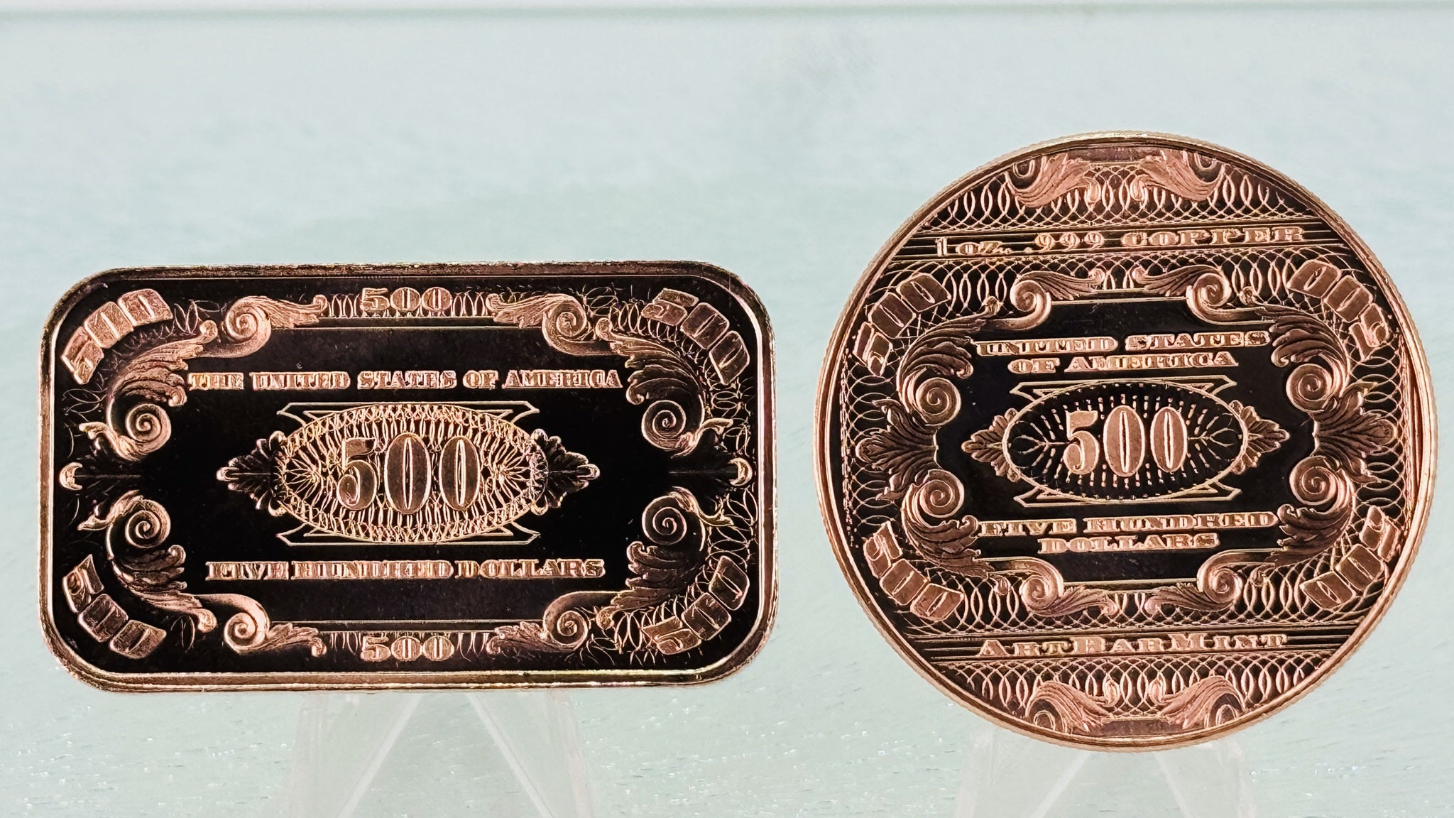 Copper Bullion Coins * 1934 $500 Bill F.R.N Art * Two-Piece Set * Minted in USA