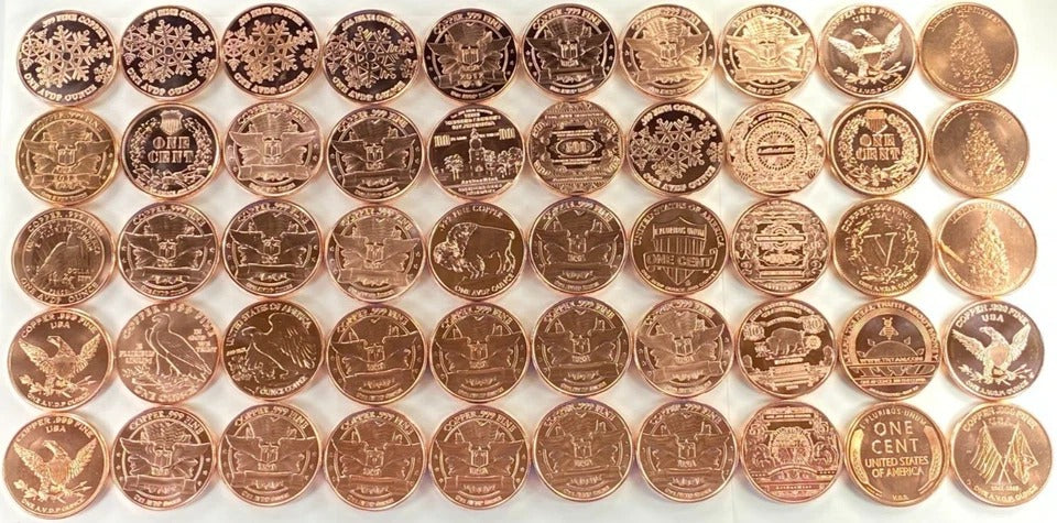 Copper Coins * 1 Oz. Each * Fine .999 Bullion * US Mint * 50 Piece Art Coin Lot