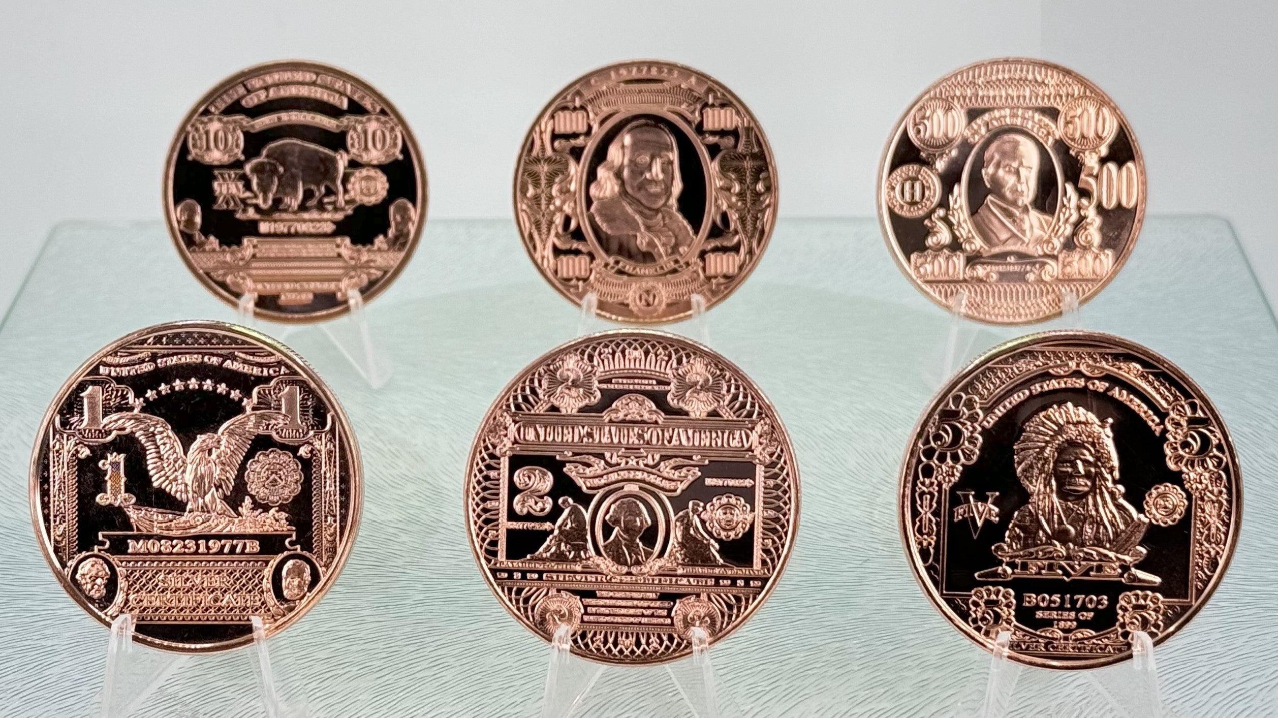 Copper Bullion Art Coins * US Currency Art * Six-Piece Set * Minted in the USA