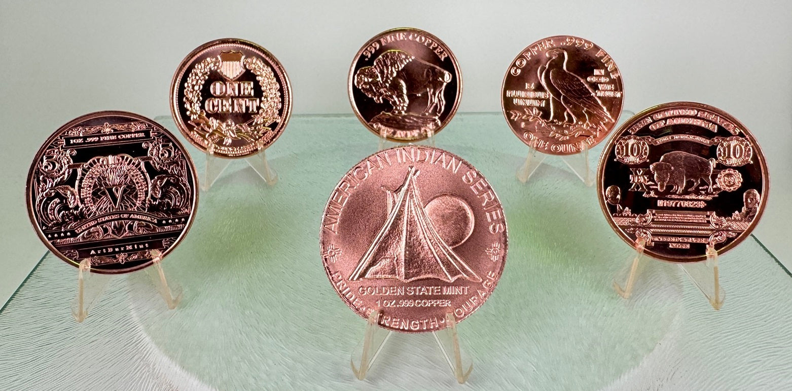 Copper Bullion Coins * 6-Piece Native American Set * 1 oz. Each * Minted in US