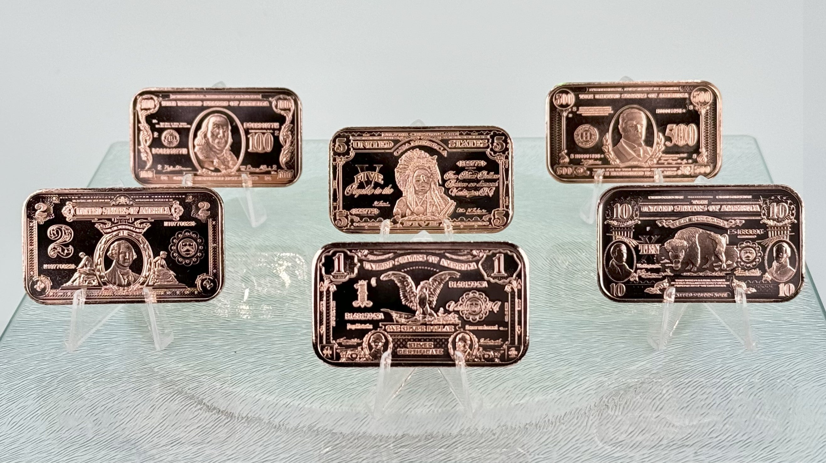 Copper Bullion Art Bars * US Currency Art * Six-Piece Set * Minted in the USA