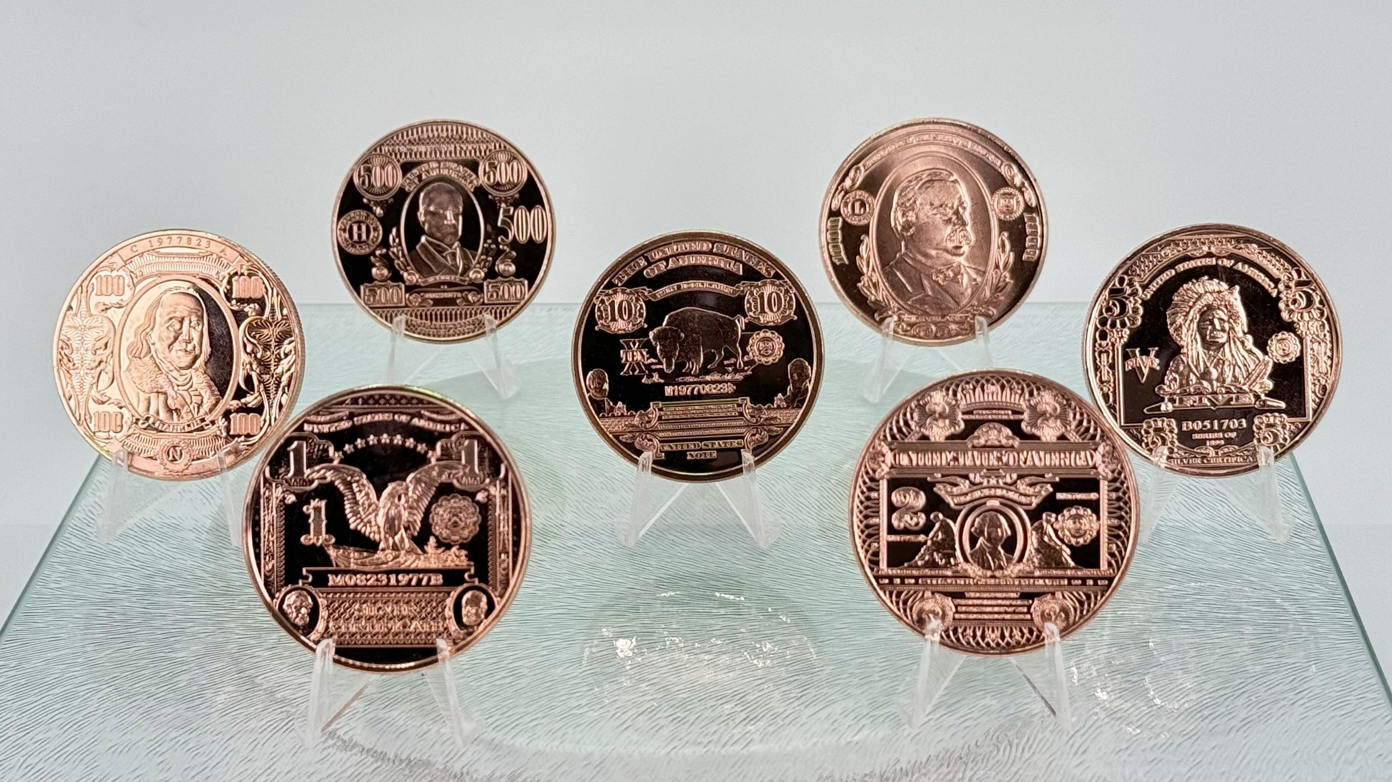 Copper Bullion Art Coins * US Currency Art * Seven-Piece Set * Minted in the USA