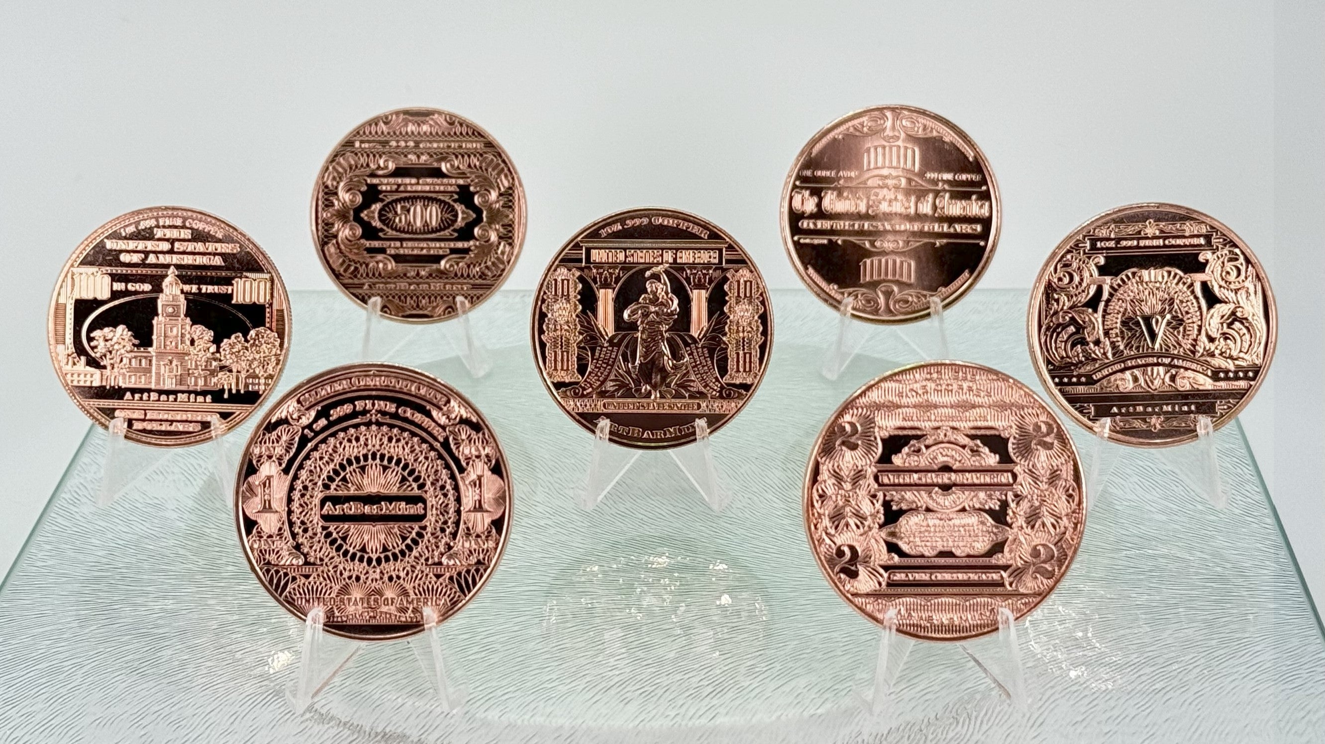 Copper Bullion Art Coins * US Currency Art * Seven-Piece Set * Minted in the USA