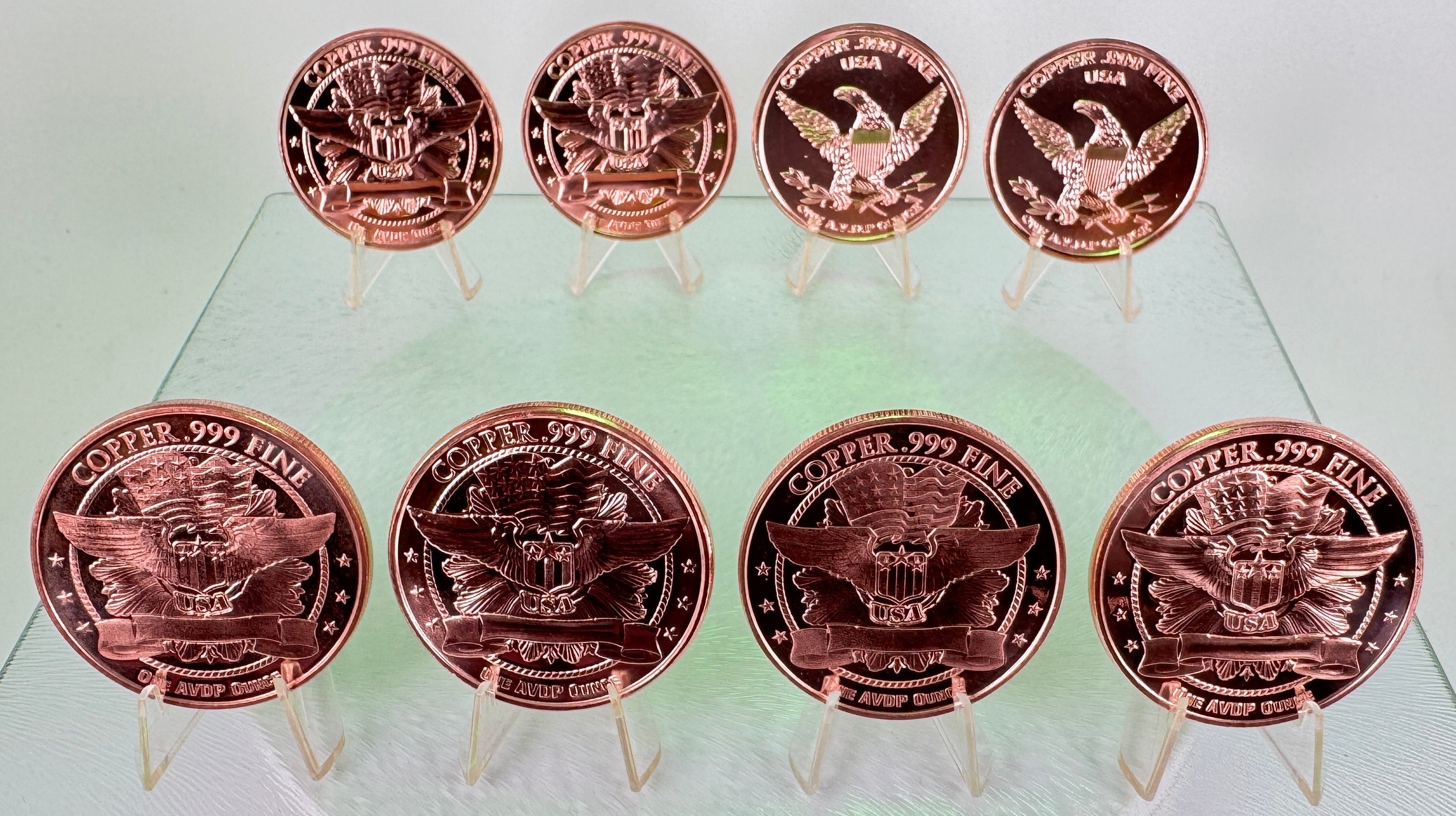 Copper Art Coins * Eight Piece Dinosaur Collector Set * Fine .999 Bullion Coins