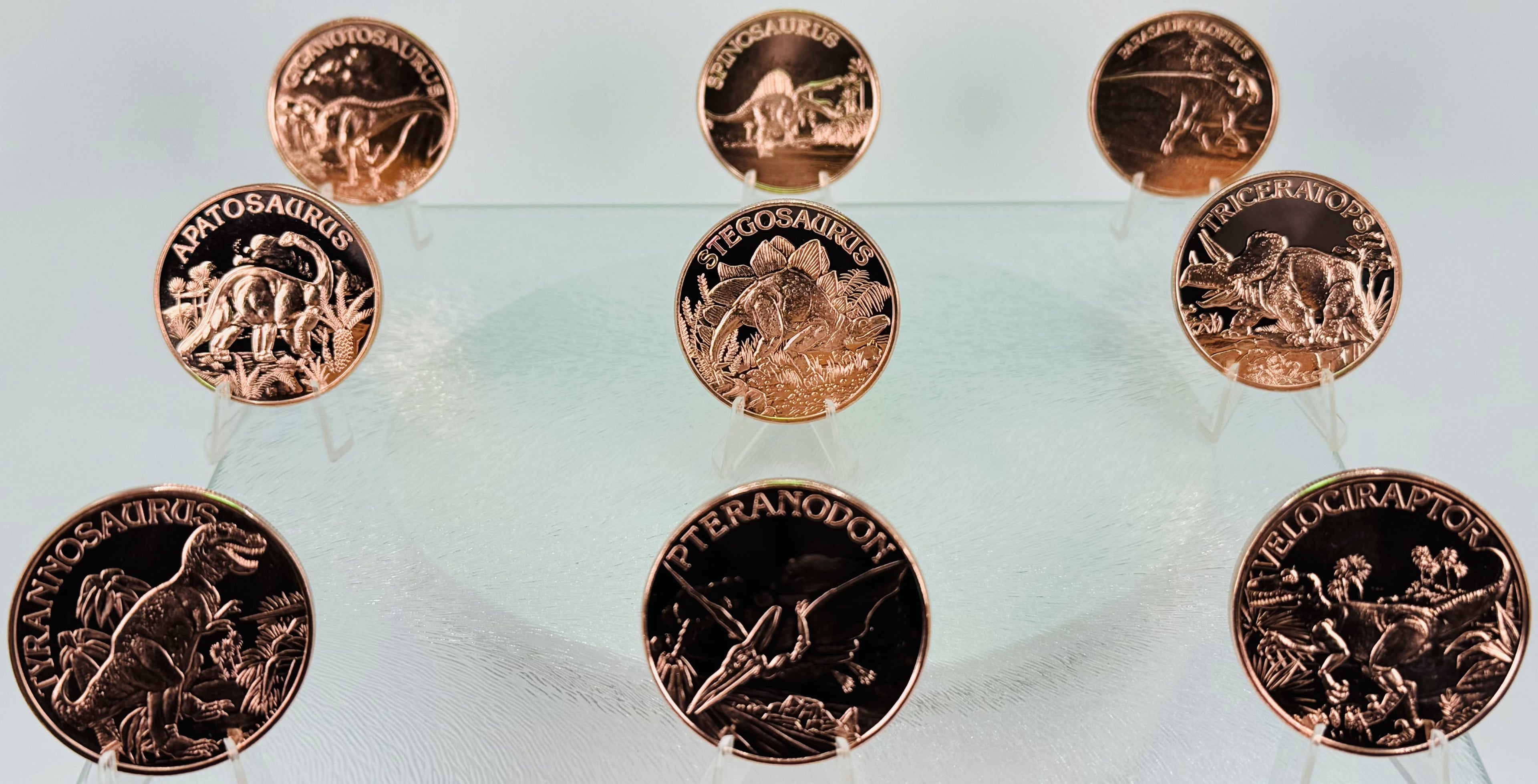 Copper Art Coins * Nine-Piece Dinosaur Set * Fine .999 Bullion * Minted in USA