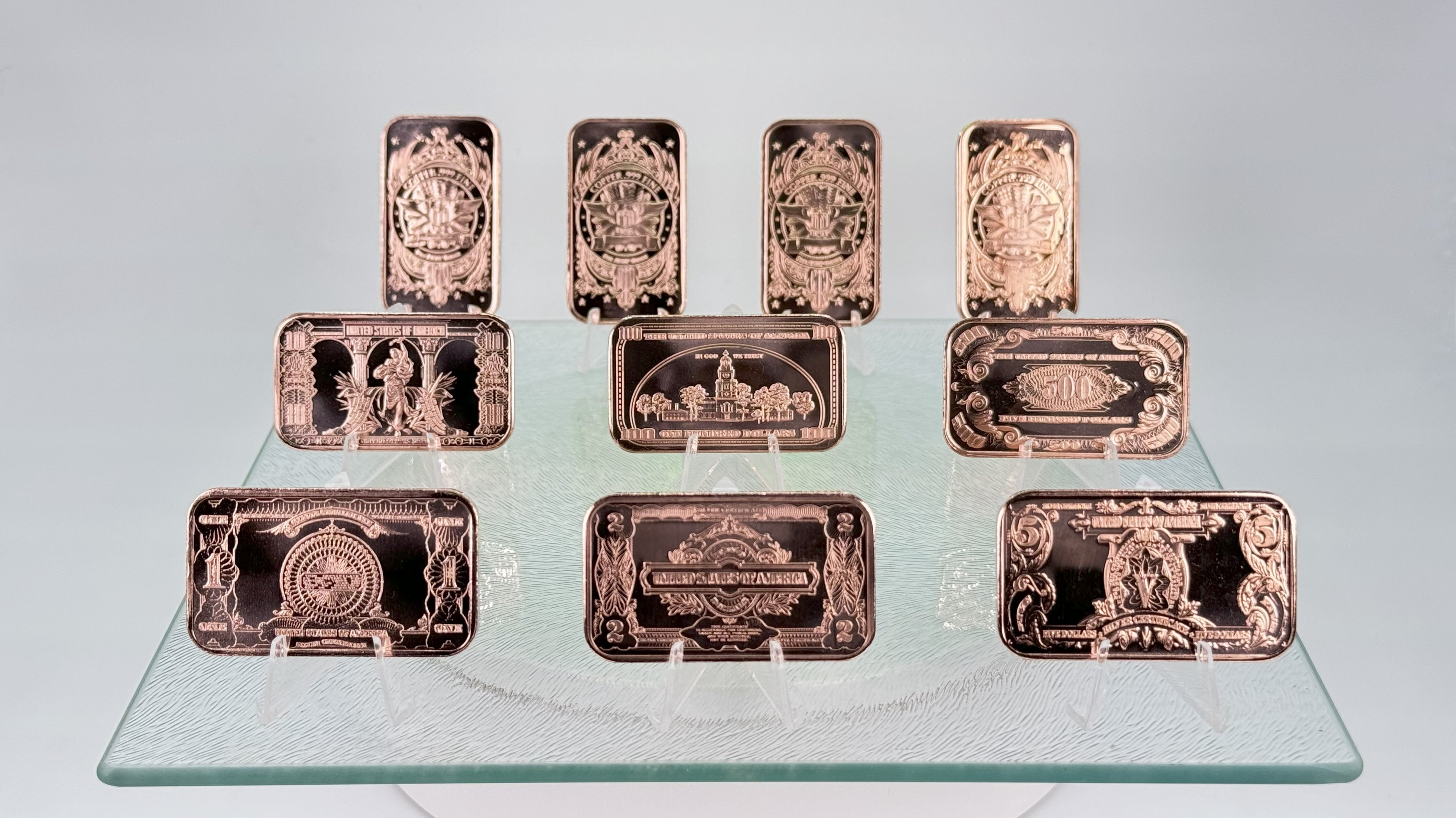 Copper Bullion Bars * 10-Piece US Currency Set * One Ounce Each * Minted in US