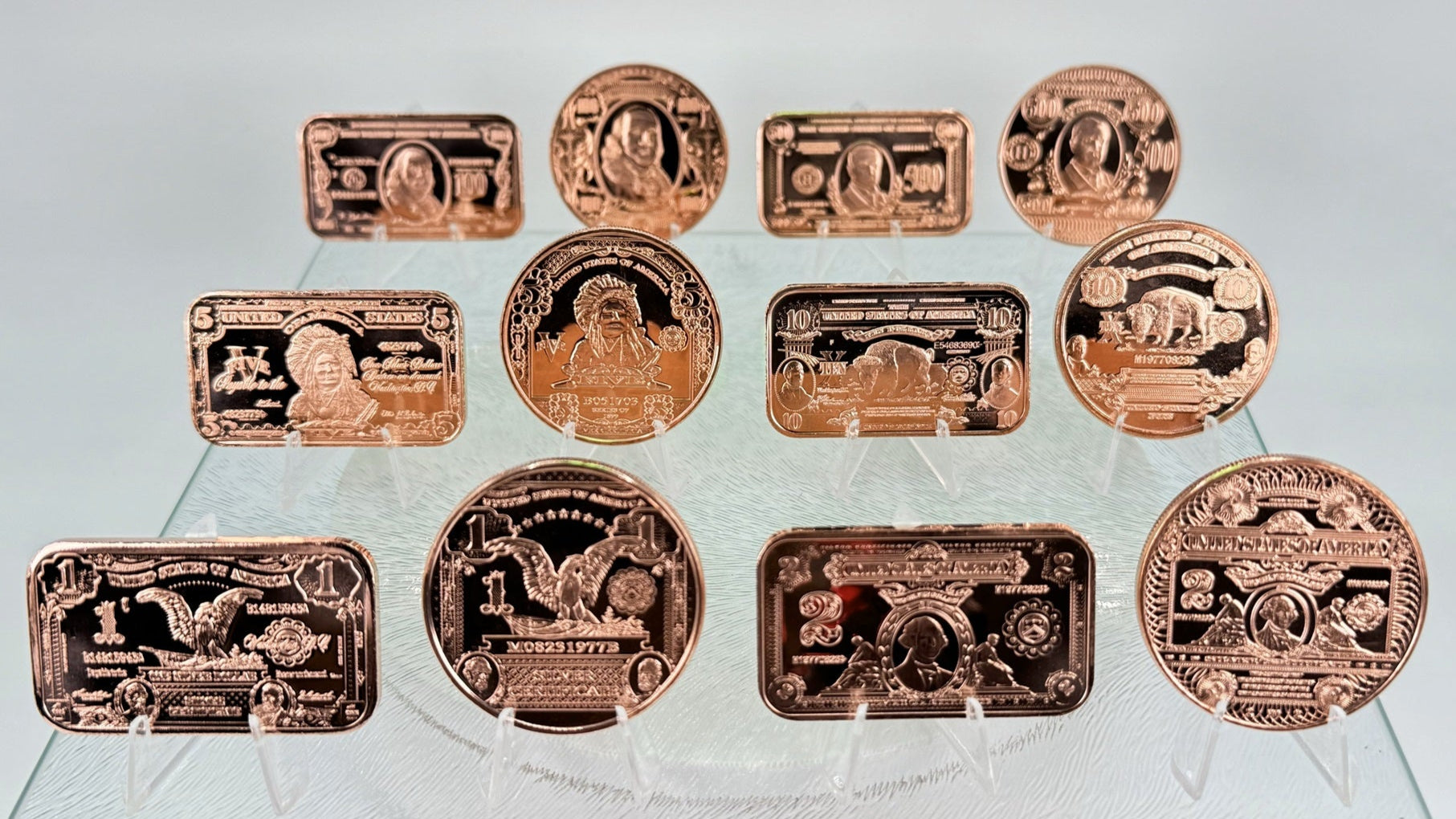 Copper Bullion Coins & Bars * US Currency Art * 12-Piece Set * Minted in the US