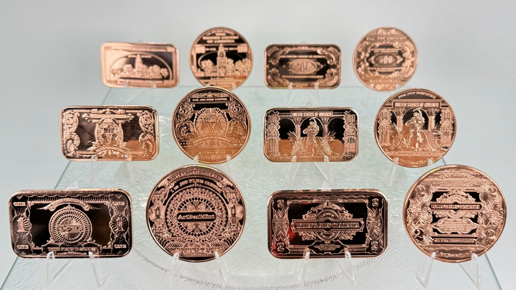 Copper Bullion Coins & Bars * US Currency Art * 12-Piece Set * Minted in the US