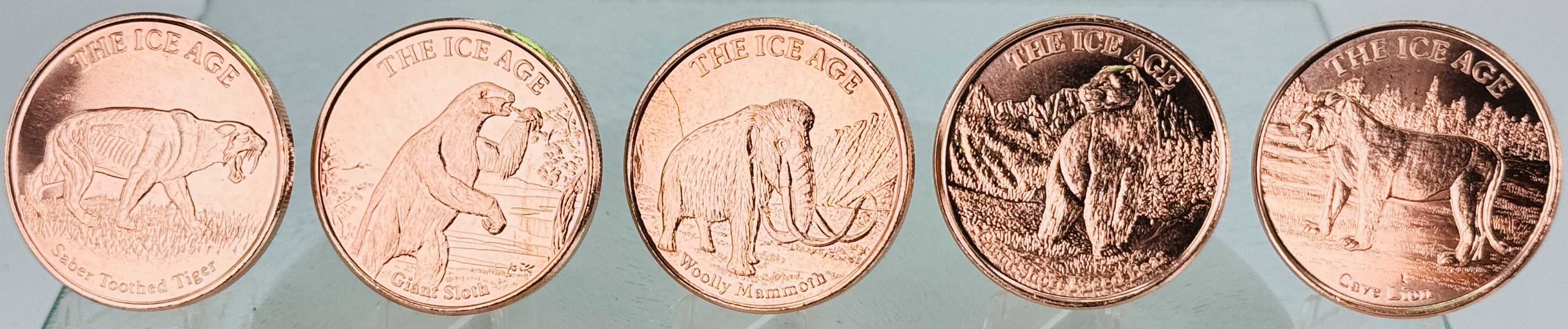 Copper Art Coins * Ice Age Series * Five-Piece Set * Fine .999 Bullion * Minted in the USA