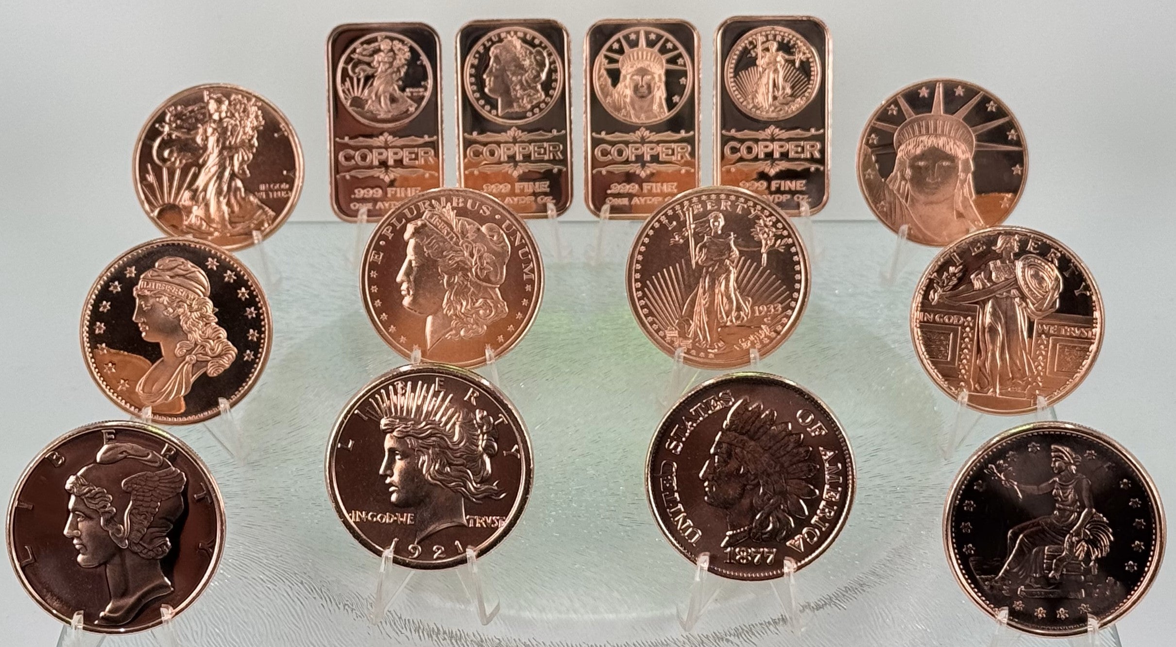 Copper Art Coins & Bars * 14-Piece Liberty Lot * Fine .999 Bullion * US Minted