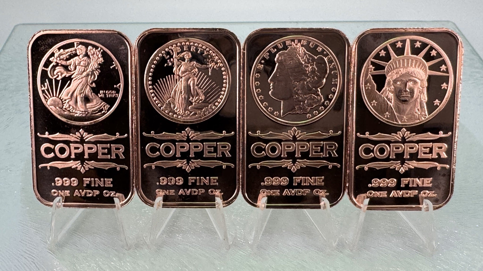 Copper Art Bars * Four-Piece Liberty Lot * Fine .999 Bullion * Minted in USA
