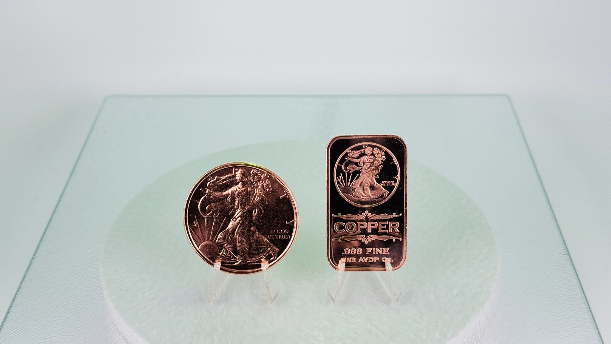 Copper Art Coin & Bar * Two-Piece Liberty Walking Set * Fine .999 Bullion