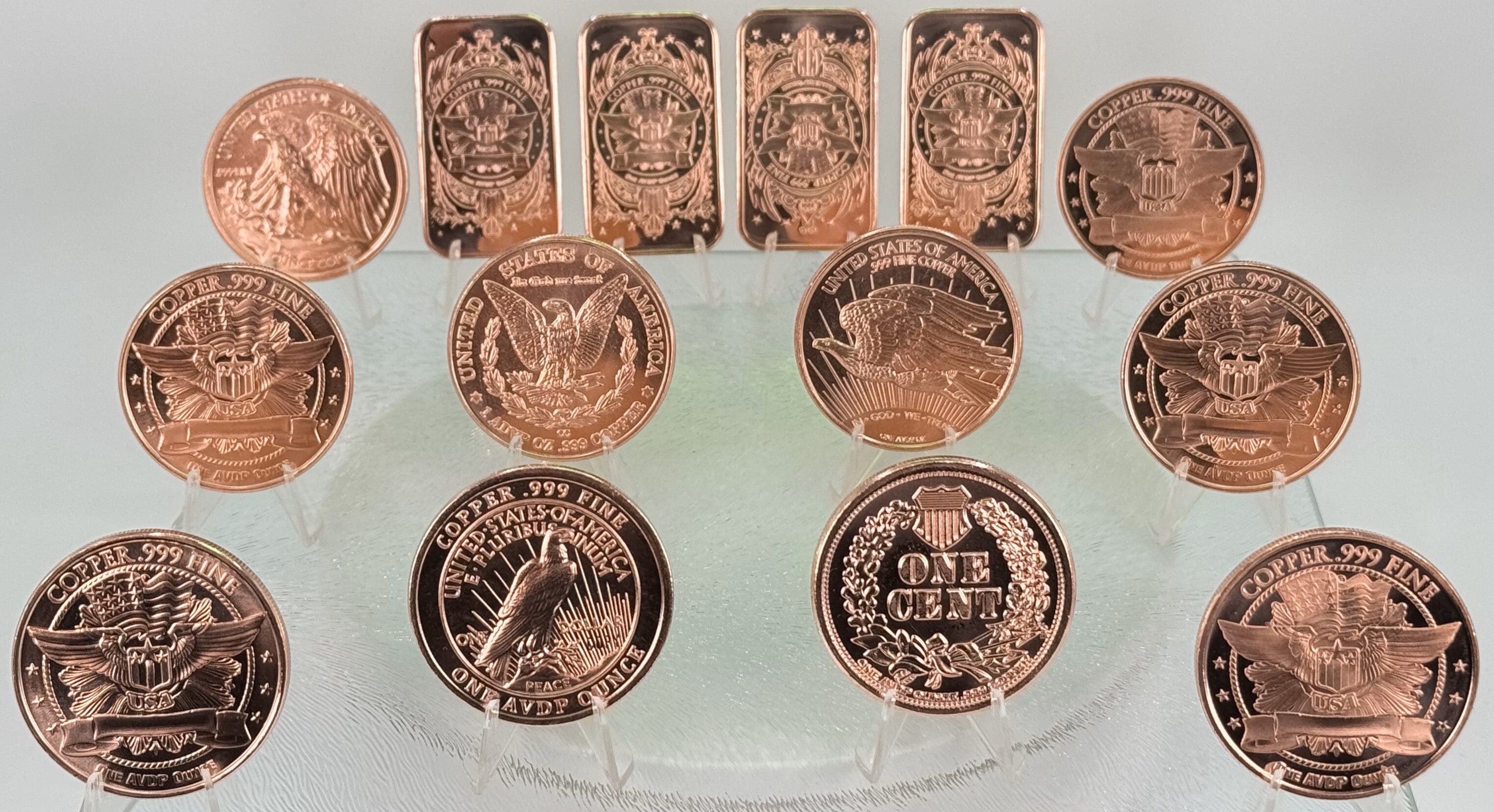 Copper Art Coins & Bars * 14-Piece Liberty Lot * Fine .999 Bullion * US Minted