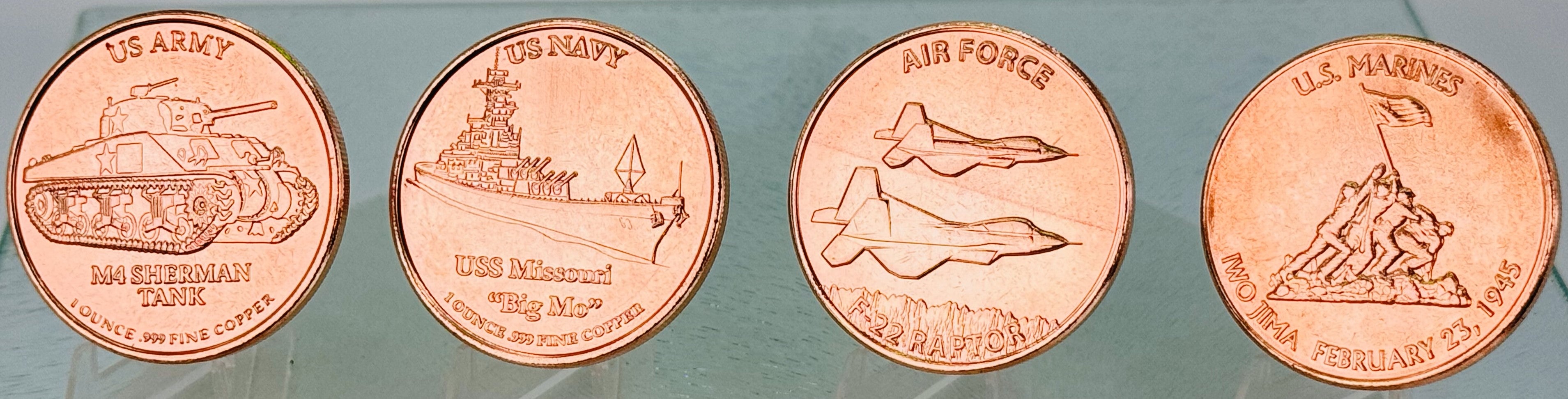 Copper Art Coins * US Armed Forces * 4-Piece Military Series * Fine .999 Bullion