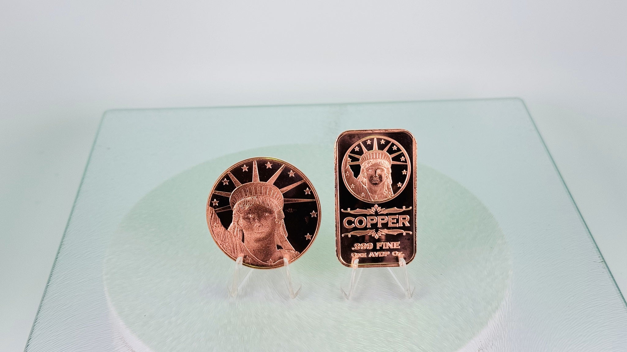 Copper Art Coin & Bar * Two-Piece Platinum Liberty Set * Fine .999 Bullion