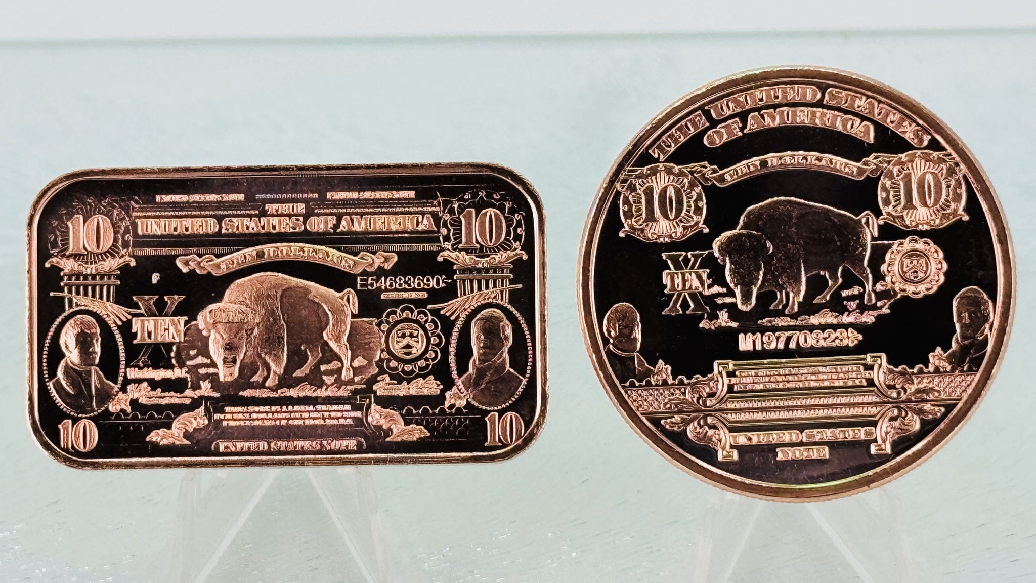 Copper Bullion Coin & Bar * 1901 $10 US Bison Note Art * Two-Piece Set