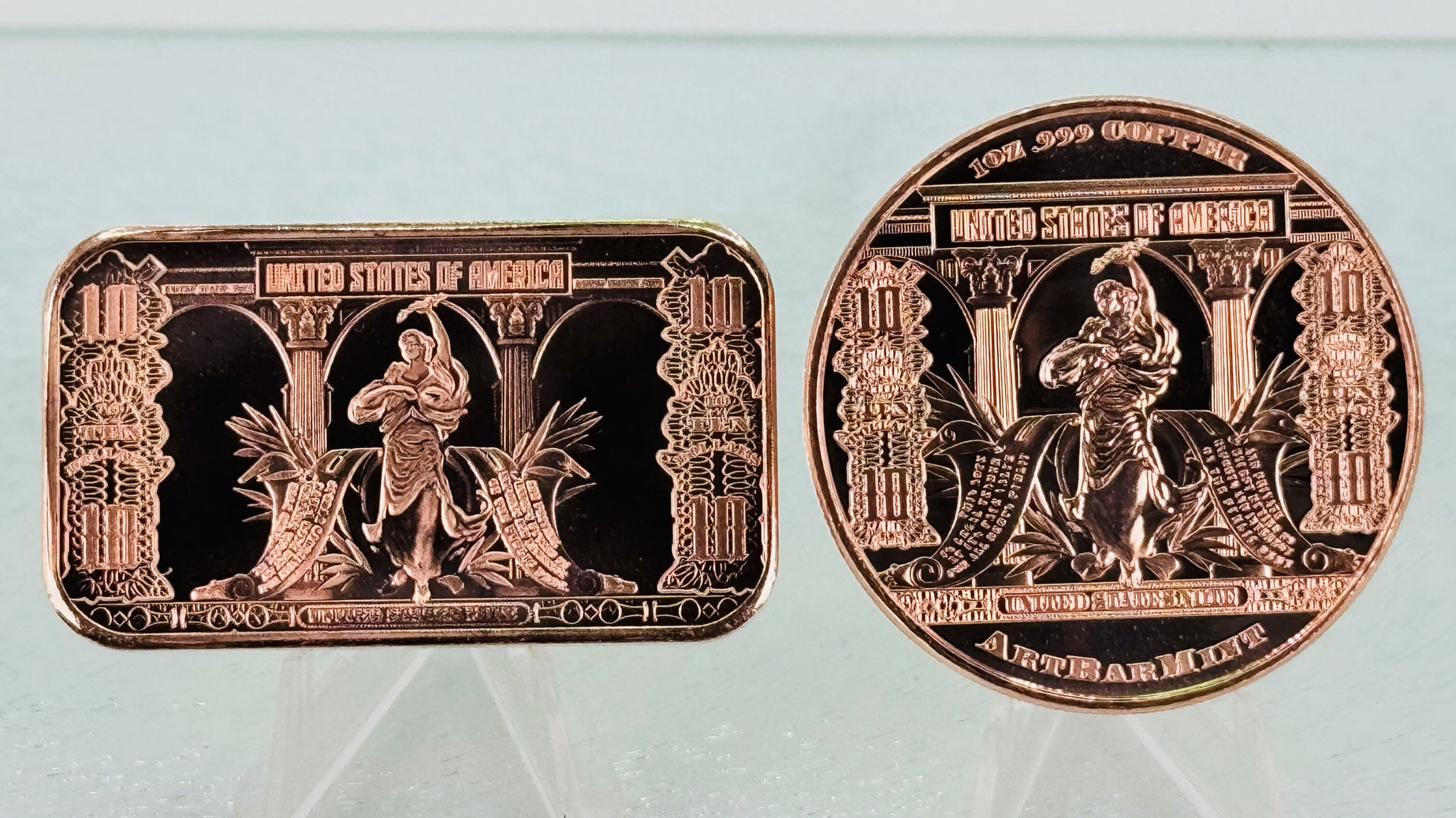 Copper Bullion Coin & Bar * 1901 $10 US Bison Note Art * Two-Piece Set