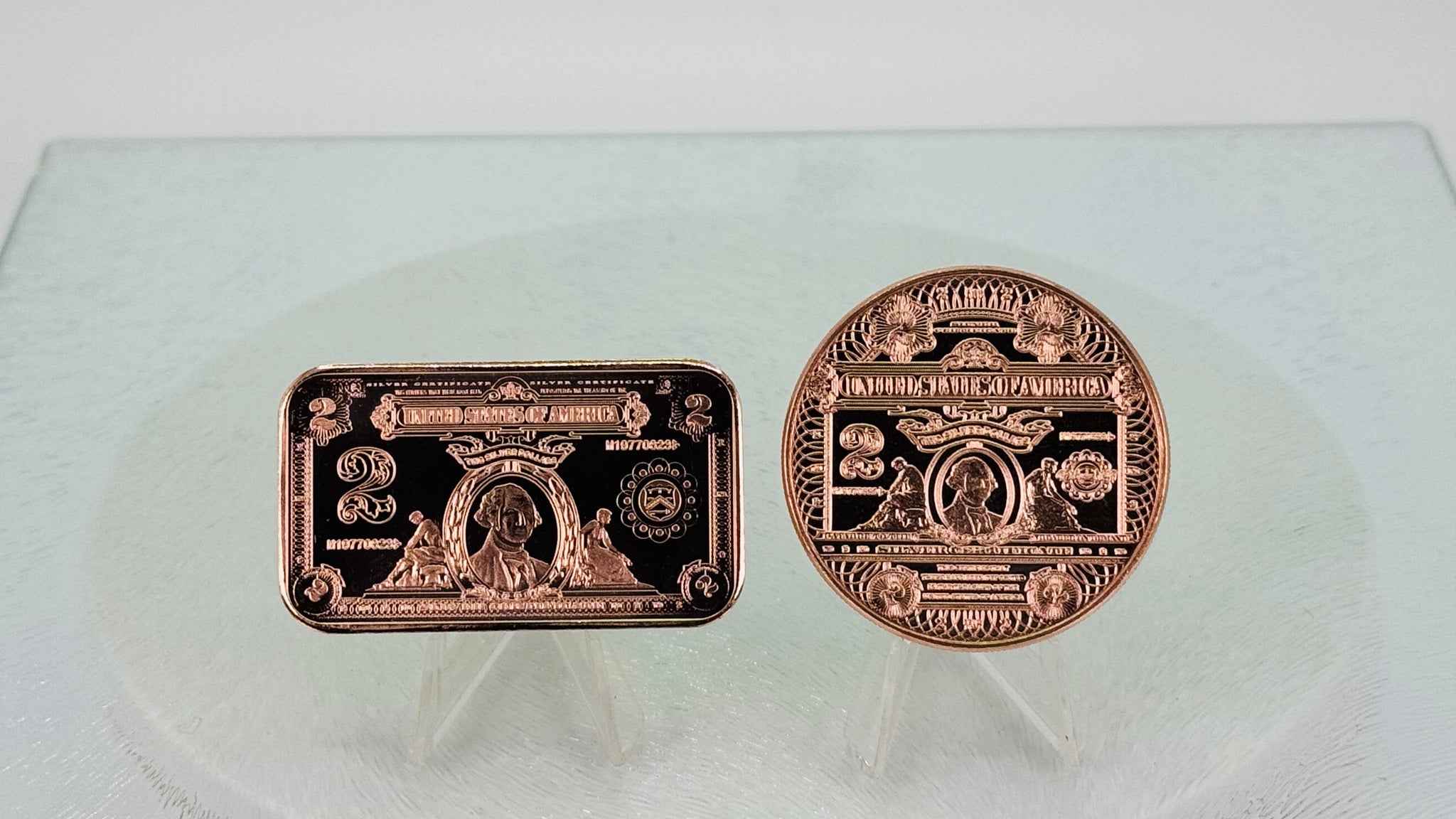 Copper Bullion Coins * $2 Silver Certificate Art * Two-Piece Set * Minted in USA