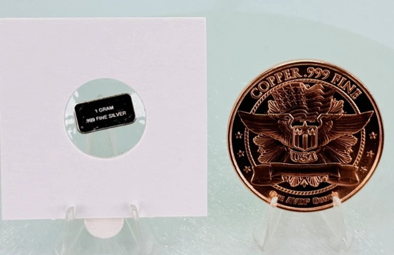 Silver & Copper Bar & Round * Two-Piece USA Patriot Set * Fine .999 Bullion