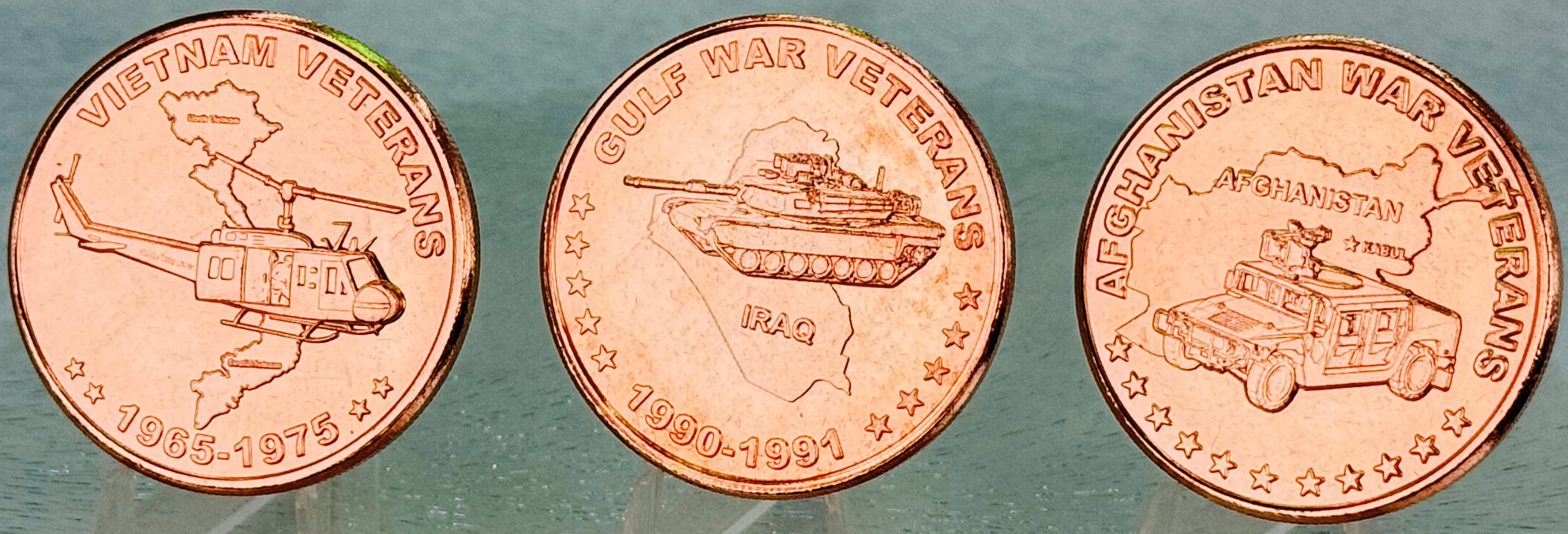 Copper Art Coins * Three-Piece Veterans Series * Fine .999 Bullion * US Minted