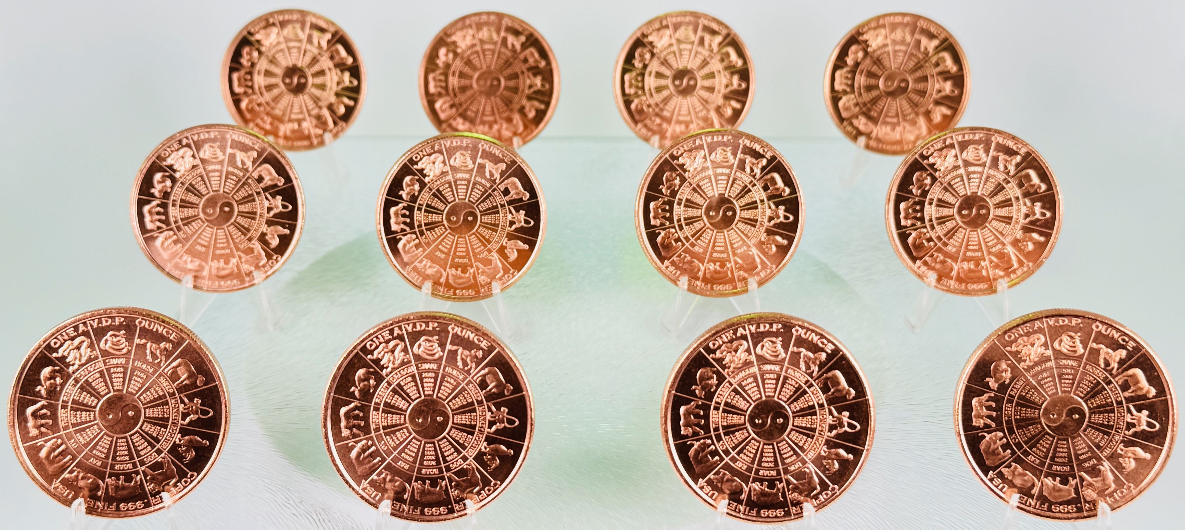 Copper Art Coins * Zodiac Signs * Complete Twelve-Piece Set * Fine .999 Bullion
