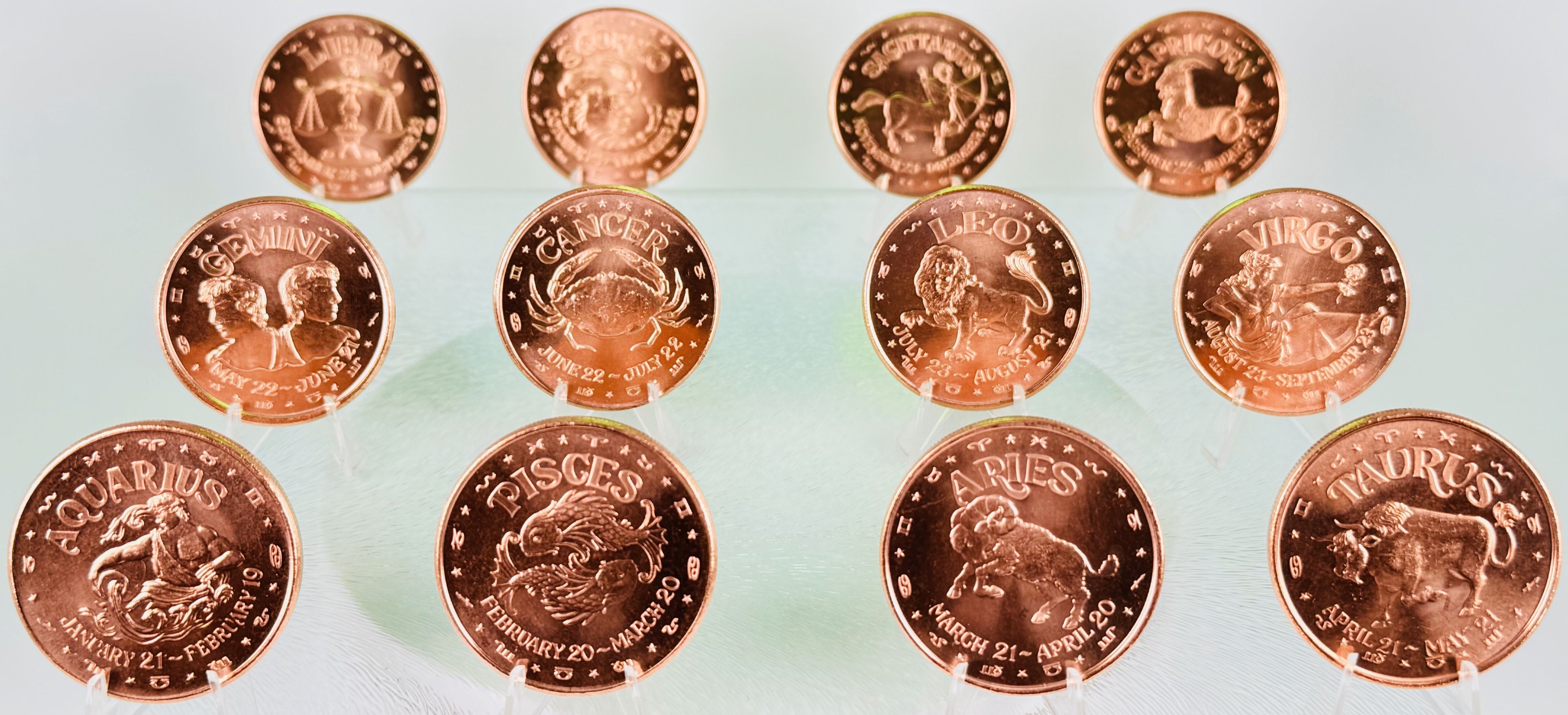 Copper Art Coins * Zodiac Signs * Complete Twelve-Piece Set * Fine .999 Bullion