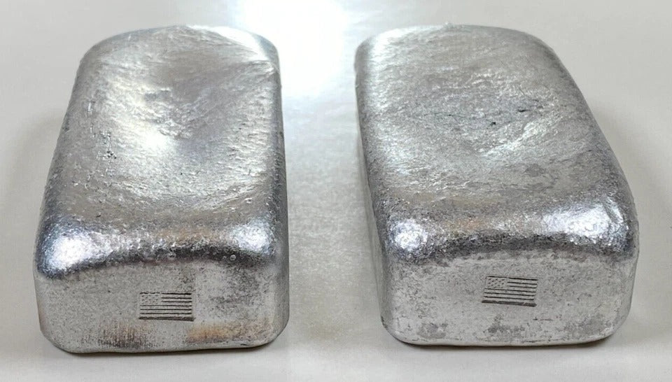 Aluminum Bars * Loaf Style Ingots * Two Bar Lot * 99.9 Bullion * Smooth Finish