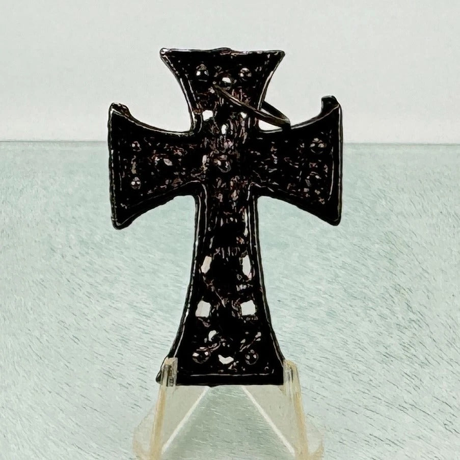 Blackened Copper Cross Pendant * Nine Aquamarine Stones * Vintage 1980s Jewelry