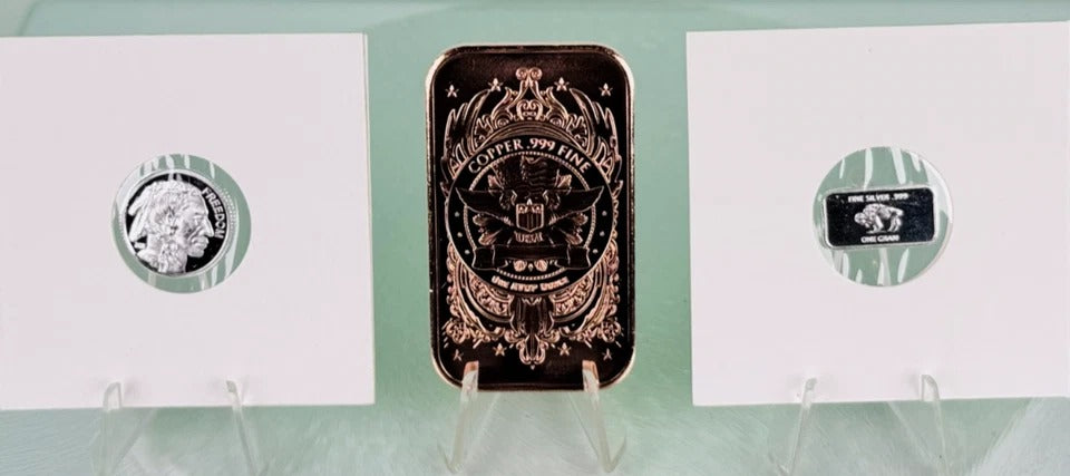 Silver & Copper Art Bars & Round * Three-Piece Buffalo Set * Fine .999 Bullion