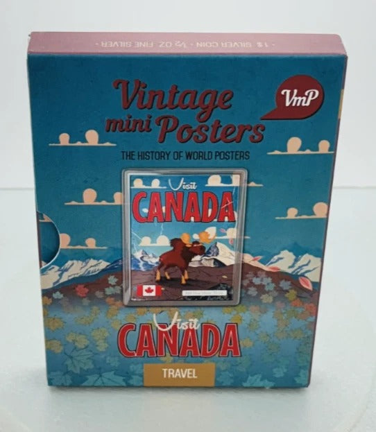 Niue 2015 $1 Vintage Mini Posters “Visit Canada” – JVP & PAMP 1/2 Oz Pure Silver Bar