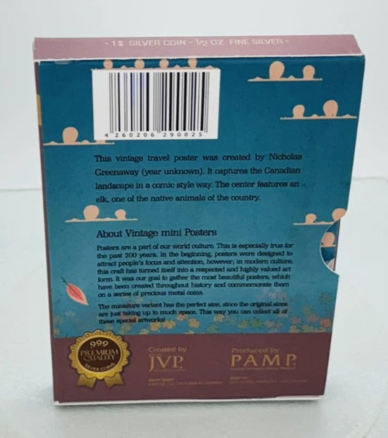 Niue 2015 $1 Vintage Mini Posters “Visit Canada” – JVP & PAMP 1/2 Oz Pure Silver Bar