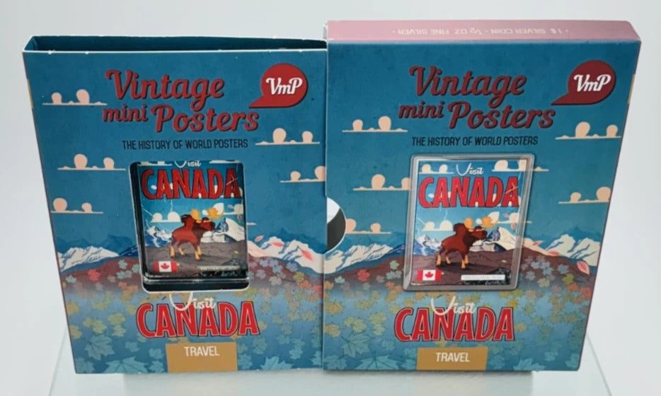 Niue 2015 $1 Vintage Mini Posters “Visit Canada” – JVP & PAMP 1/2 Oz Pure Silver Bar