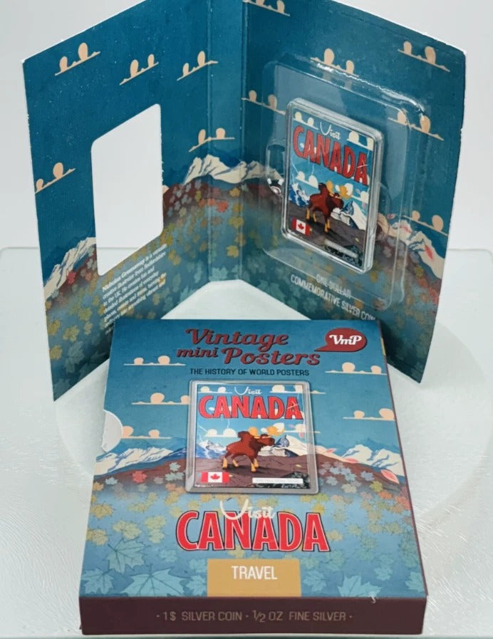 Niue 2015 $1 Vintage Mini Posters “Visit Canada” – JVP & PAMP 1/2 Oz Pure Silver Bar