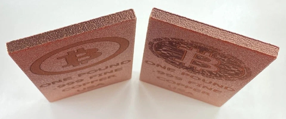Copper Art Bars * 1 Lb. Each * Fine .999 Bullion * Lot of Two Bitcoin Logo Bars