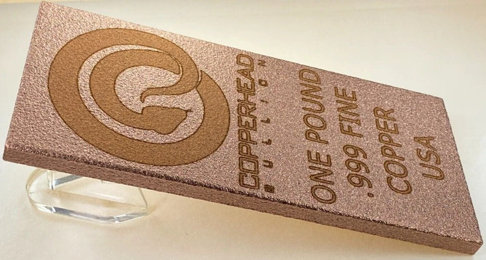 Copperhead Bullion Art Bar * 1Lb Fine .999 Copper Bullion * Coiled Rattle Snake