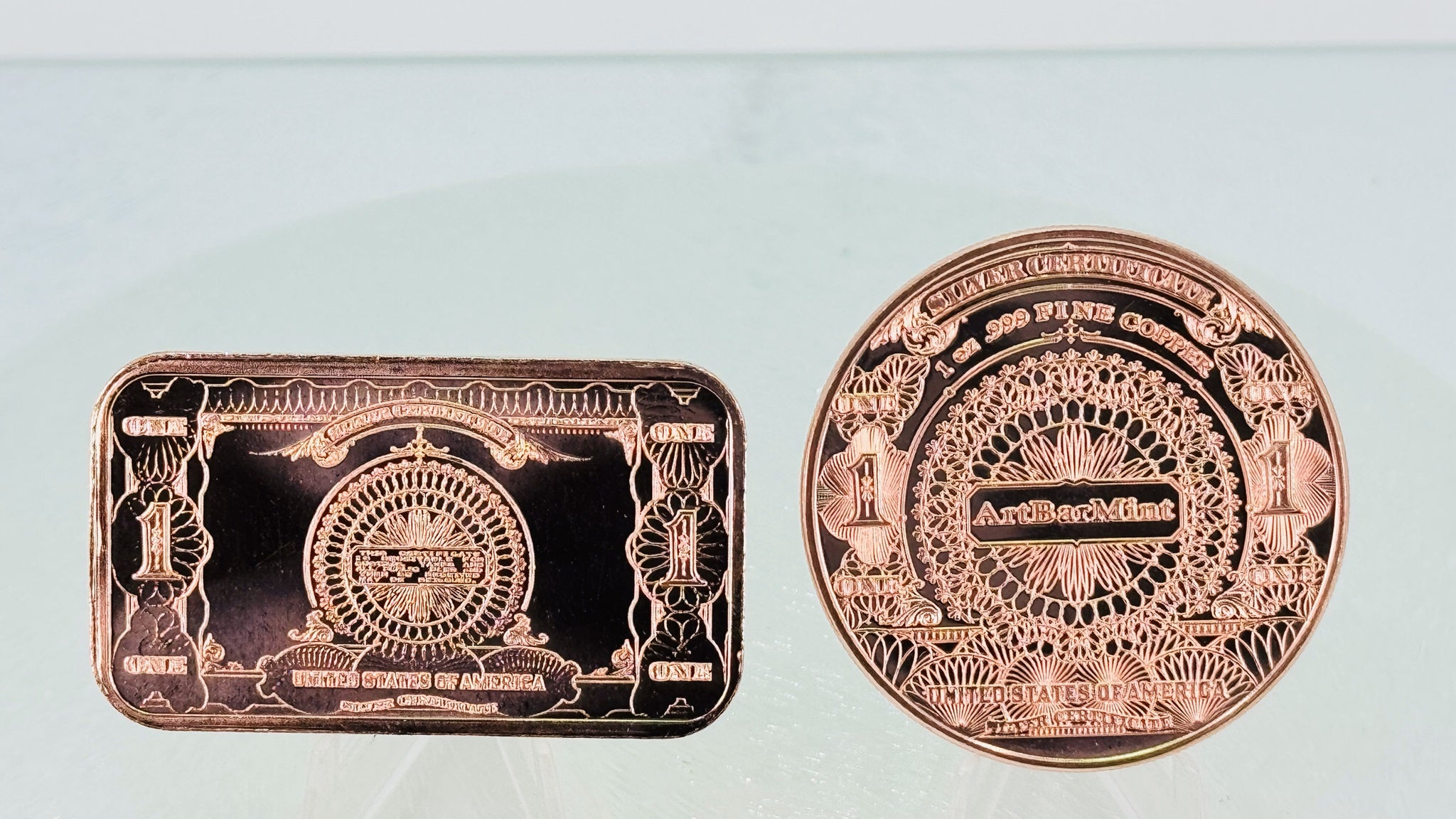 Copper Bullion Coins * $1 Silver Certificate Art * Two-Piece Set * Minted in USA
