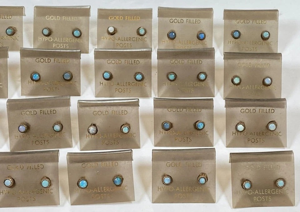 Gold Filled Fiery Opal Studs * Vintage 1980's New Old Stock * Hypoallergenic