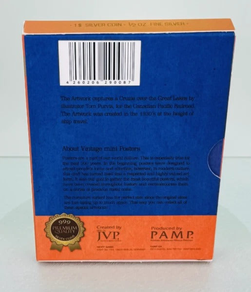 Niue 2015 $1 Vintage Mini Posters “Great Lakes” – JVP & PAMP 1/2 Oz Pure Silver Bar