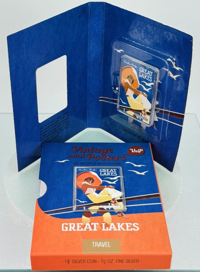 Niue 2015 $1 Vintage Mini Posters “Great Lakes” – JVP & PAMP 1/2 Oz Pure Silver Bar