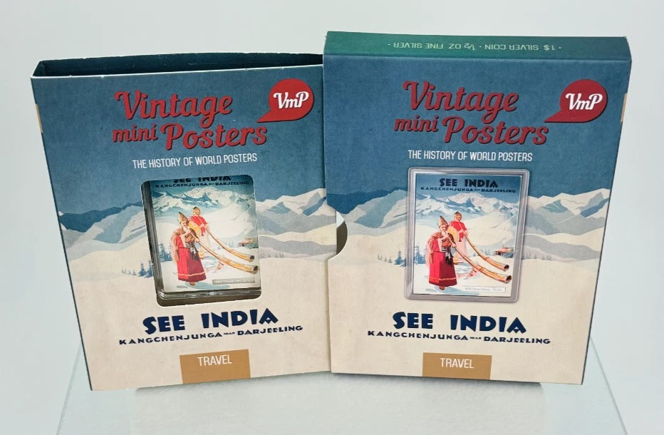 Niue 2015 $1 Vintage Mini Posters “See India” – JVP & PAMP 1/2 Oz Pure Silver Bar